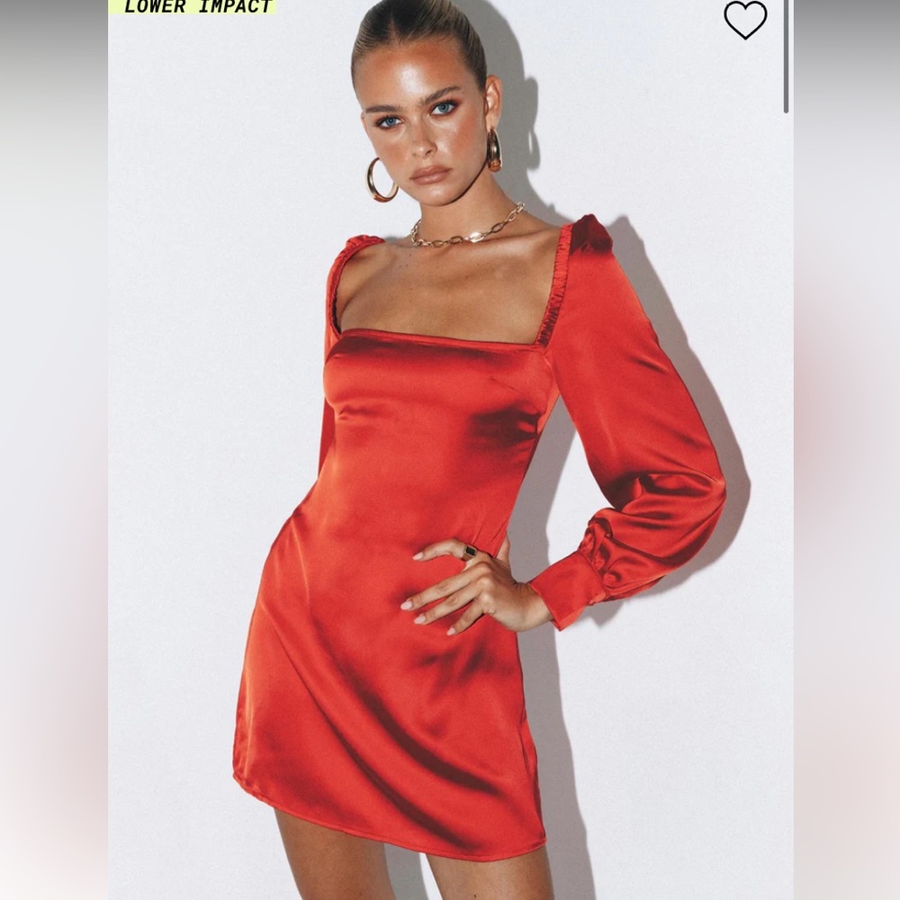 NWT Princess Polly long sleeve satin red square neck dress